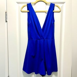 Sexy Royal Blue Low Cut Open Back Romper